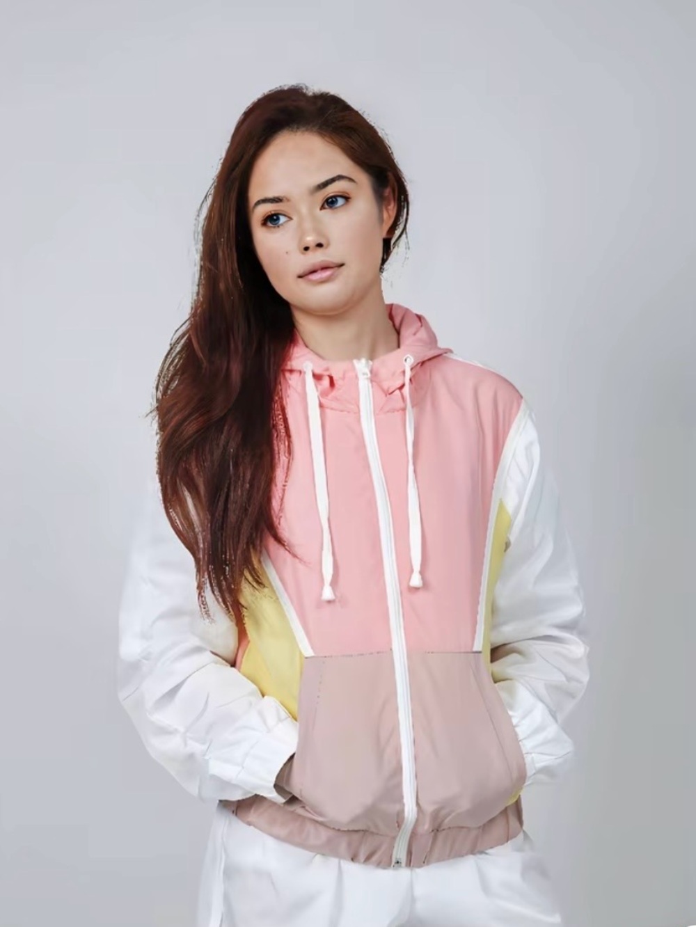 Twain Pastel Colorblock Hooded Windbreaker With White Shorts size Medium